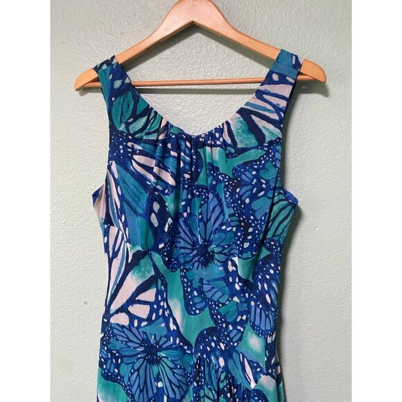 Vintage Evan Picone Women's Y2K Blue Floral Butterfly Dress Size 16 - Picture 3 of 9